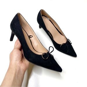 Zara Trafaluc Pointy Bow Toe Heels Pumps Suede Black 37